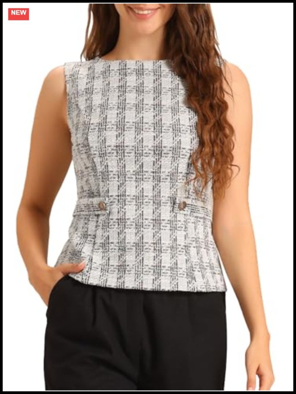 Tweed Vest Top Sleeveless Business Casual Plaid Layering Tank